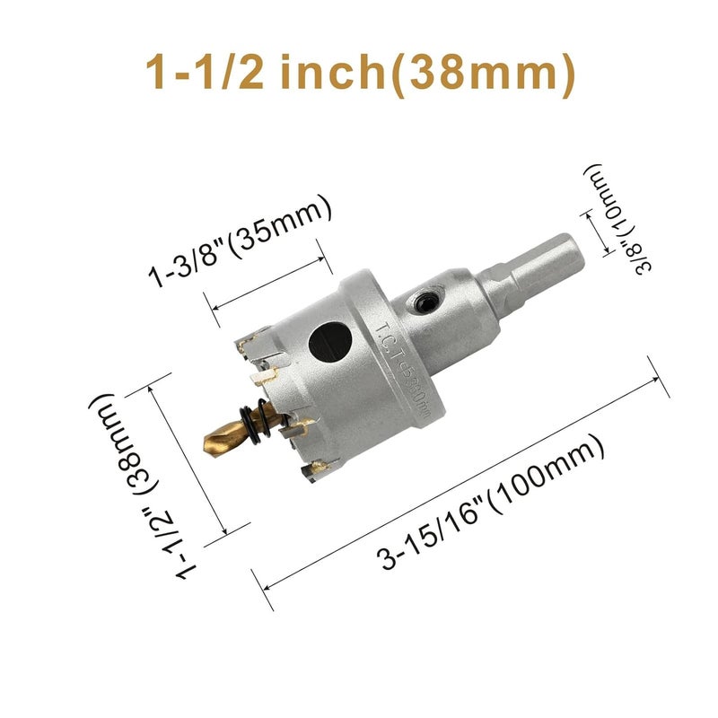 dashap 1-1/2''(38mm) TCT Hole Saw Kit,Tungsten Carbide Hole Saw Drill Bit with Titanium-Plated Pilot Drill bit for Hard Metal,Alloy,Aluminum,Stainless Steel,Plastic,Iron - Image 2